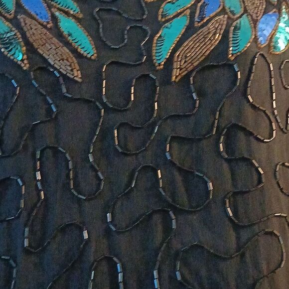Denise Elle black  blue green beaded sequin vintage blouse  Sz PM - Picture 5 of 9
